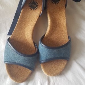 Ugg Blue Cork Wedge Sandals